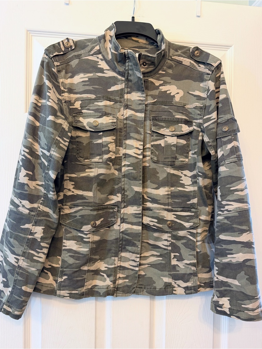 Kensie Jeans Military Style Camo Utility Jacket - Green